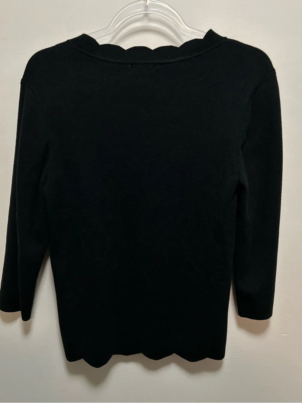 Halogen Chic Black Scallop Edge Sweater Medium Petite Minimalist Cotton Blend